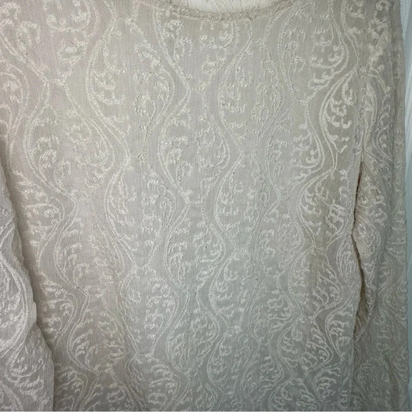 LOFT Sheer Lace Ivory Long Sleeve Blouse Size Large - Picture 3 of 12